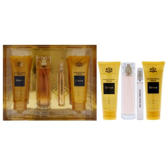 New Brand Prestige Silence , 4 Pc Gift Set 3.3oz EDP Spray, 0.5oz EDP Spray, 4.3oz Shower Gel, 4.3oz Body Lotion