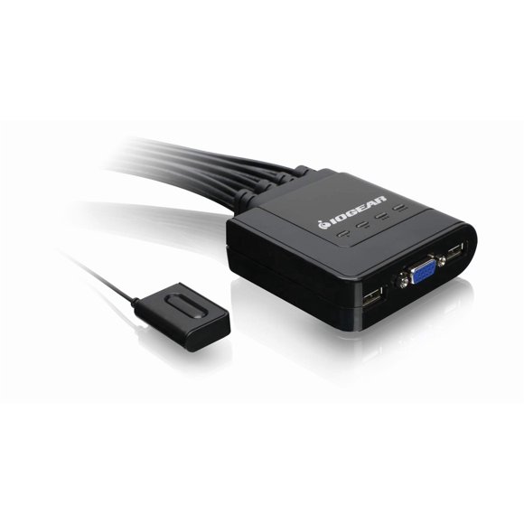 Conmutador KVM IOGEAR USB de 4 puertos con cables y control remoto GCS24U
