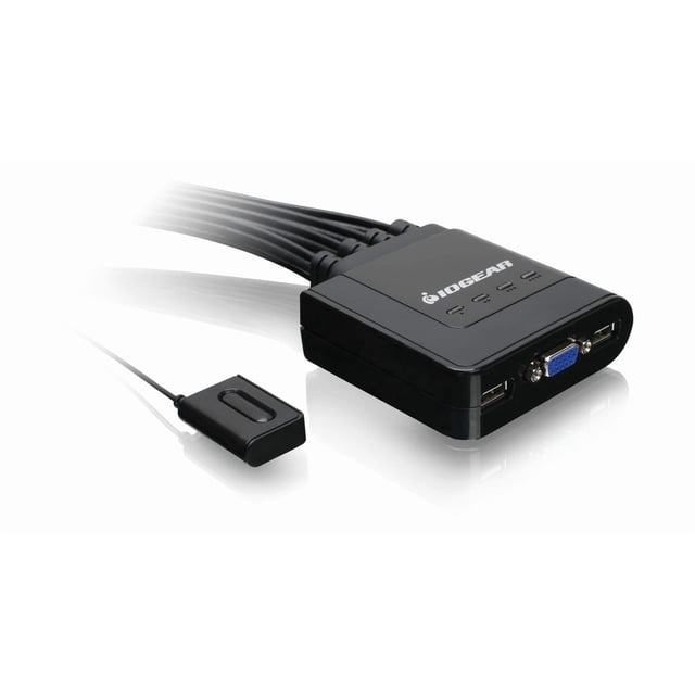 Conmutador KVM IOGEAR USB de 4 puertos con cables y control remoto GCS24U