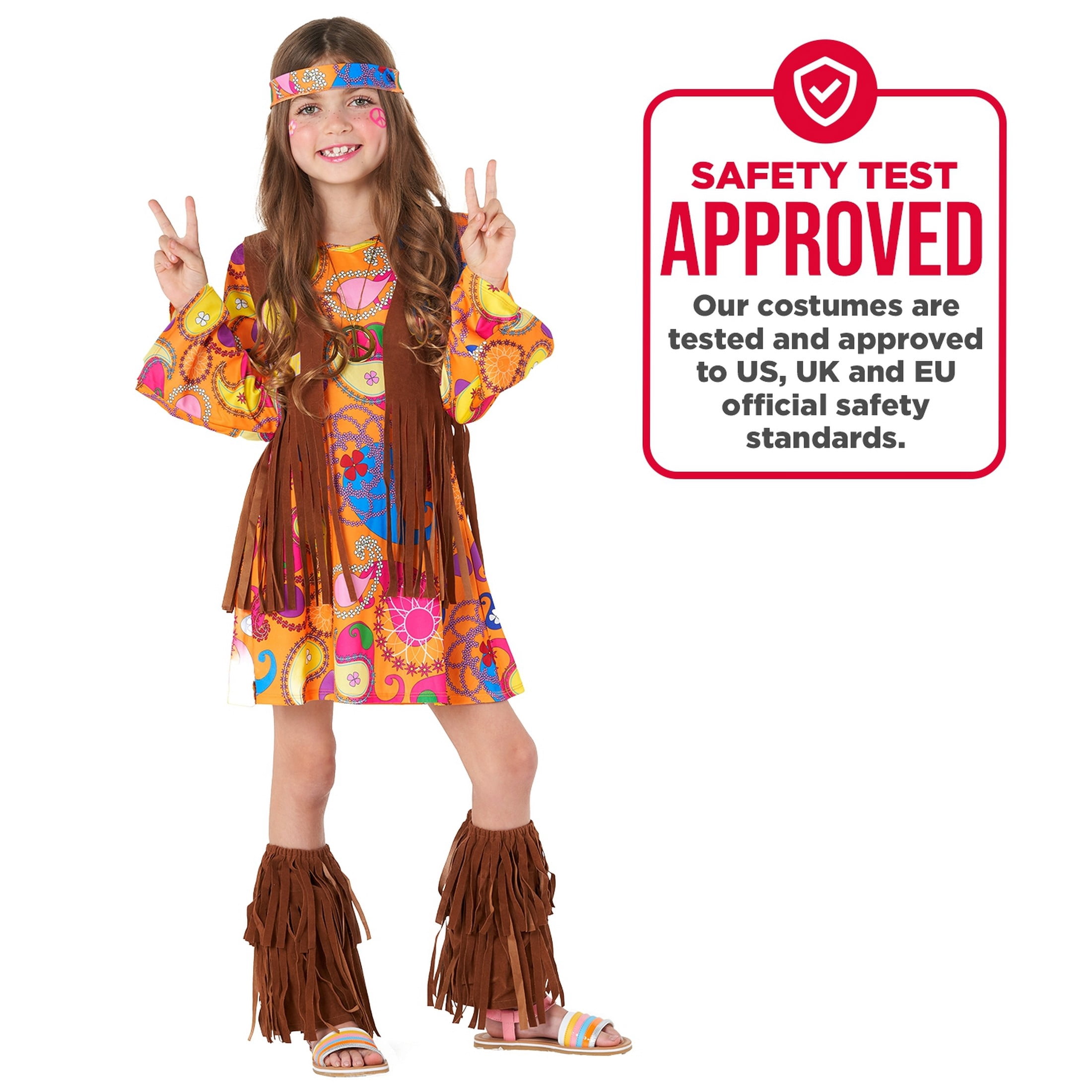 Rubies Hippie-Mädchen-Kostüm Für Kinder – Größe XL, Mit Top, Shrug, Hose & Kopfbedeckung, Für Halloween & Mottoparty
