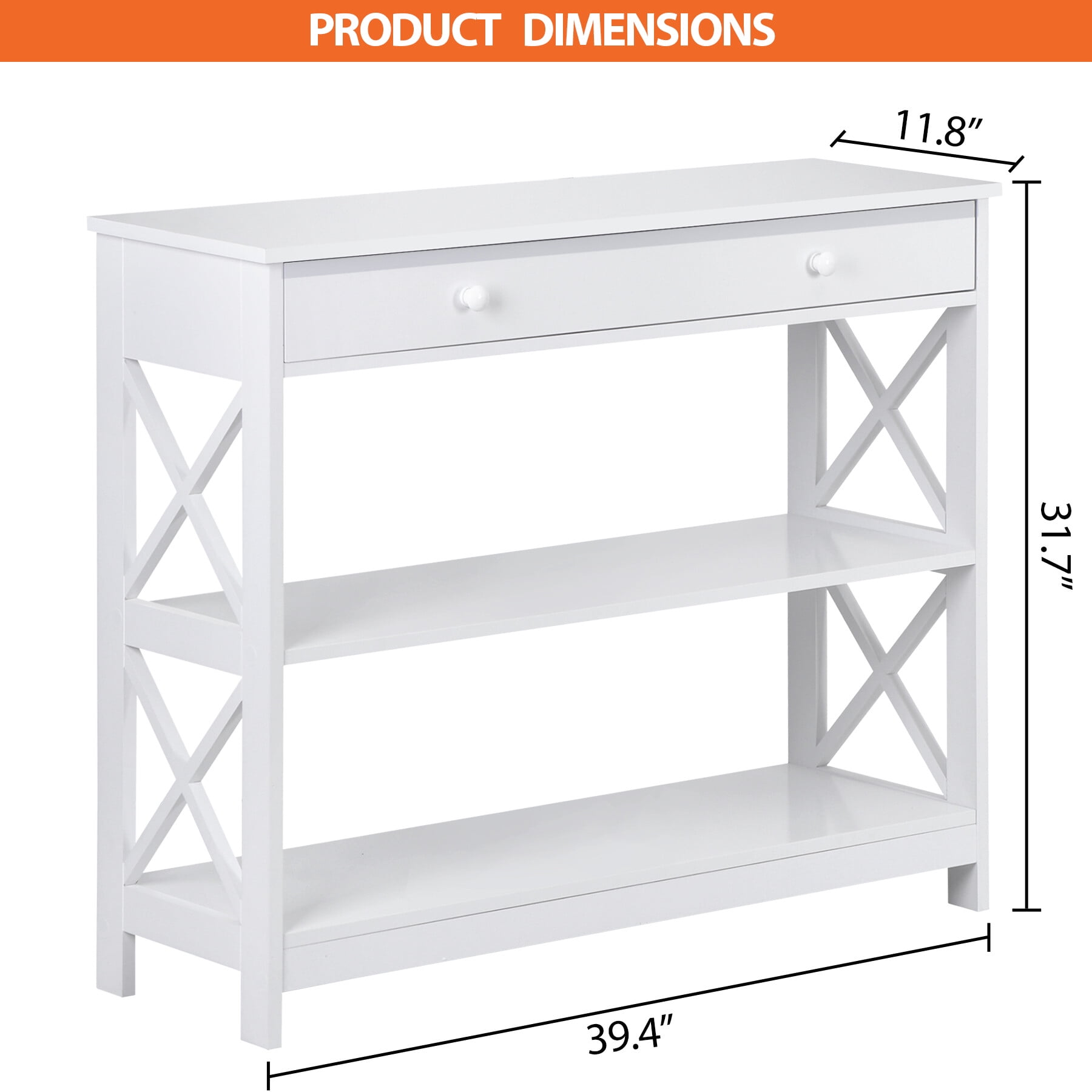 ZENSTYLE End Table Sofa Side Storage Shelf Living Room Bedroom Furniture 3 Tier X-Design White