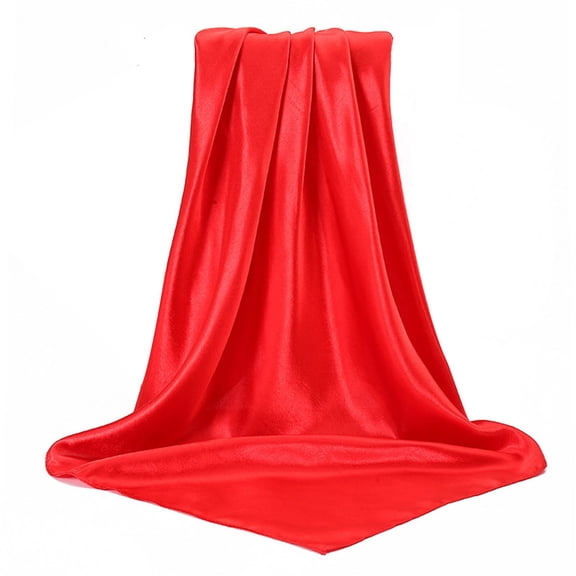 OOOUM Women Glossy Solid Satin Square Bandana Head Scarf Silky Soft Multi-Use Neck Wrap Shiny Daily Fashion Hair Headwear Red