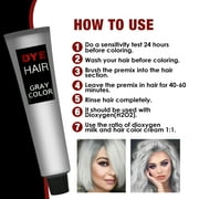 Gray Hair Dye,Light Gray Color Unisex Fashion Dye Cream for Straight, Curl Hair, 3.38 fl oz
