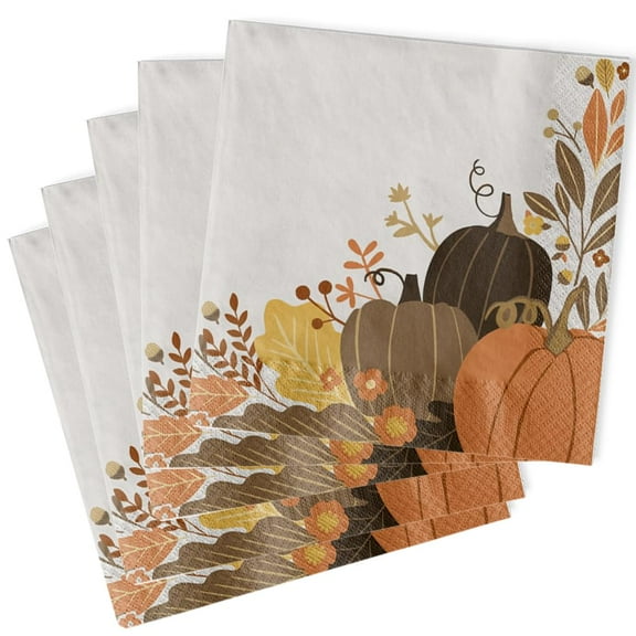 Golden Autumn White Paper Napkins (Pack of 16), Perfect for Holidays, Parties & Special Event, 8" x 8"