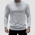 thumbnail image 2 of HBFAGFB Chemises de Travail à Manches Longues pour Hommes Décontracté Rayé Boutonné Col Rond Hauts Polyvalents Gris Taille 2TG, 2 of 5