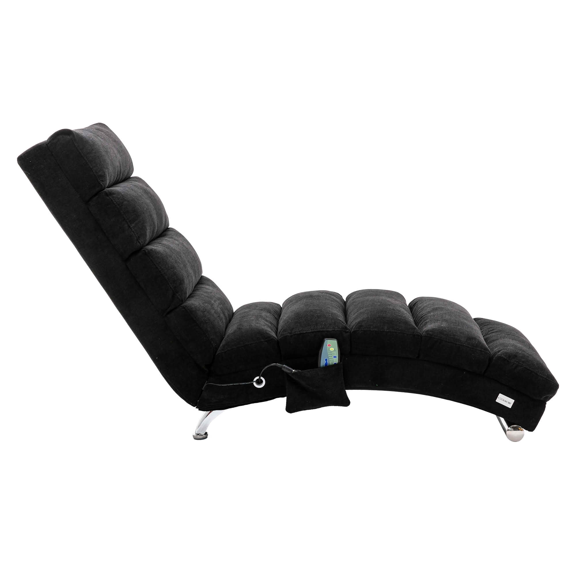 MAYEERTY Vibrating Upholstered Chaise Lounge Chair, Ergonomic Fixed Back Fabric Recliner Sofa with Side Pocket Remote Control for Living Room Bedroom