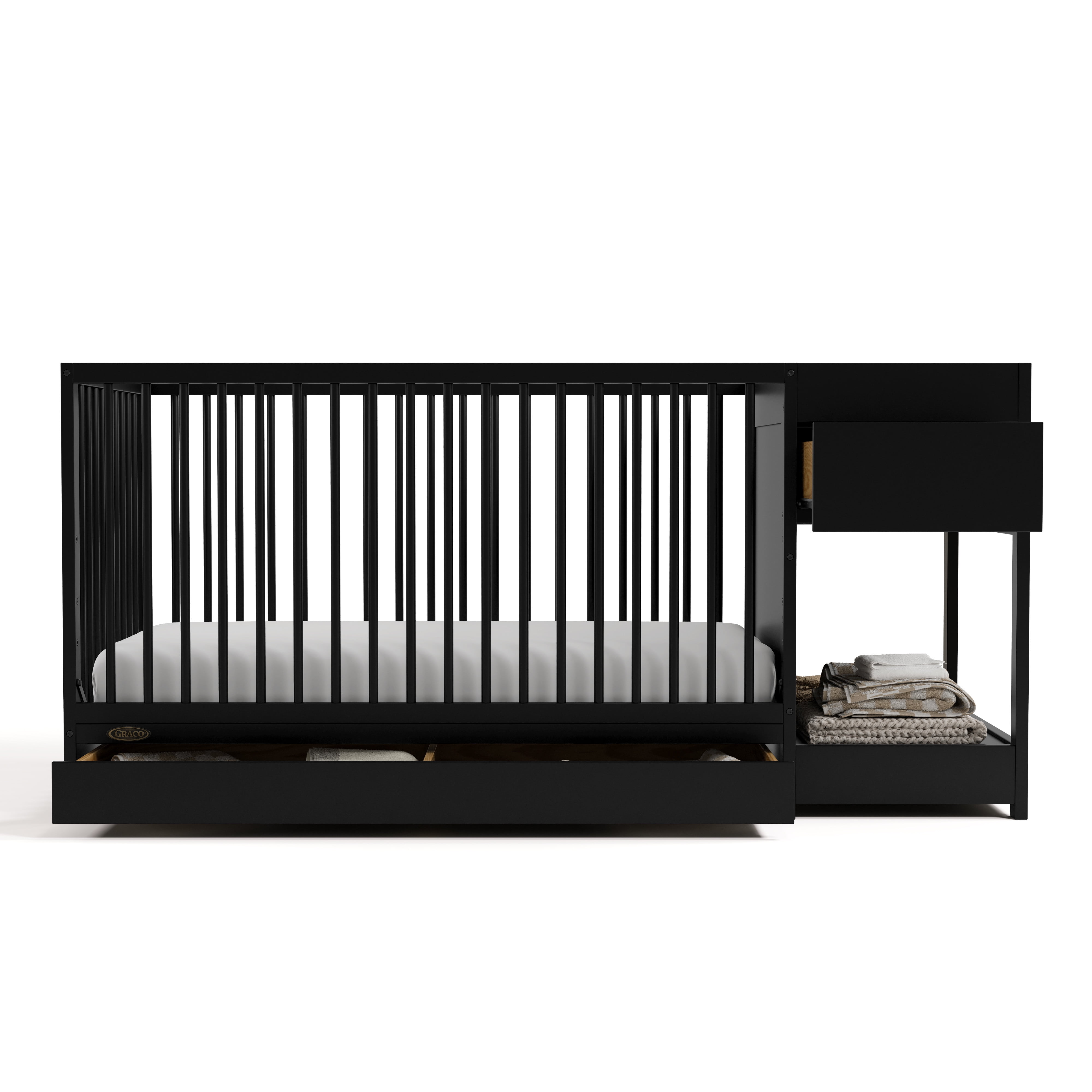 Graco Teddi 5-in-1 Convertible Baby Crib and Changer with Drawer, Black