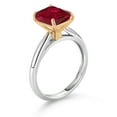 thumbnail image 3 of Gem Stone King 10K White and Yellow Gold Red Created Ruby Engagement Ring for Women (2.80 Cttw, Emerald Cut 9X7MM, Gemstone July Birthstone, Available in Size 5, 6, 7, 8, 9), 3 of 4
