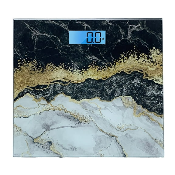 Cameo - Bathroom Scale for Body Weight, Bathroom Body Scale with a Large LCD Backlight Display and Tempered Glass, Batteries Included, 400lbs, Black Marble Modern Design