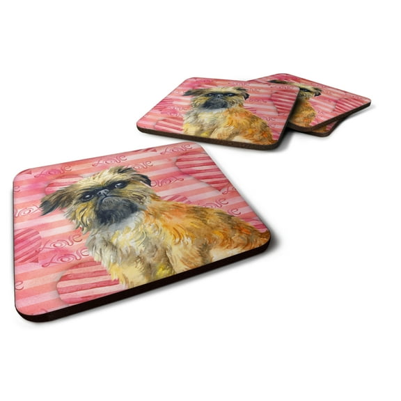 Carolines Treasures BB9774FC Brussels Griffon Love Foam Coaster Set of 4 Red 3 1/2 x 3 1/2 multicolor