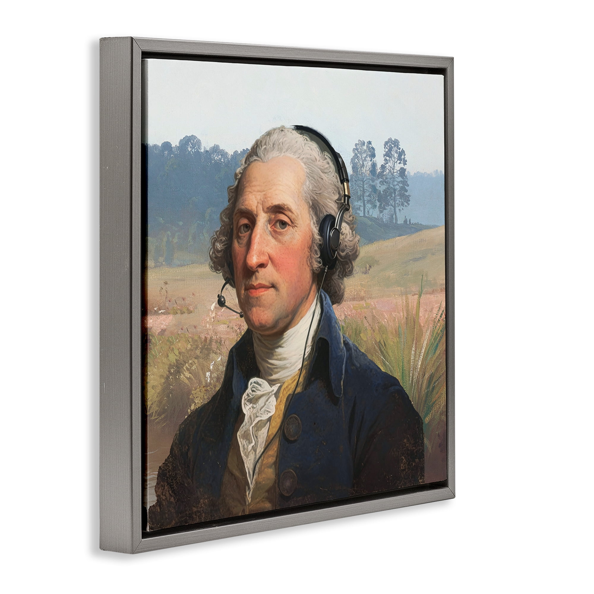 Stupell Industries Classical Gentleman with Headset Gray Framed Floater Canvas Wall Art, design by CAD Designs