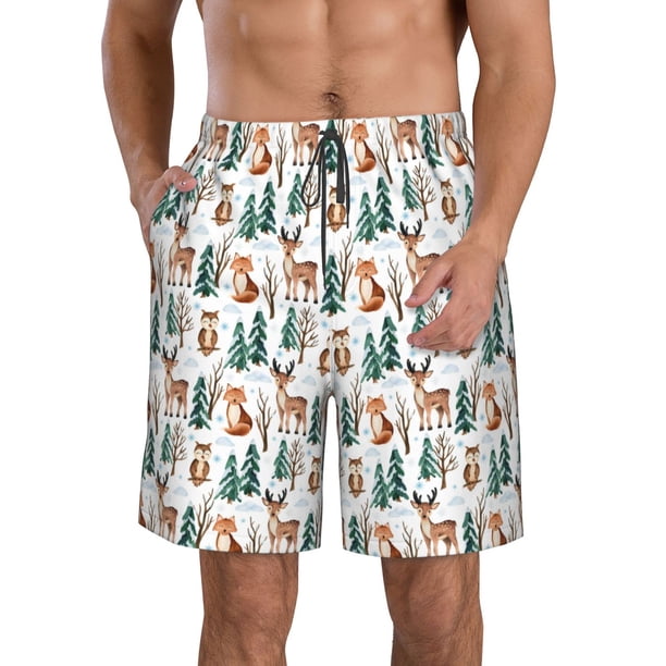 Fotbe Winter Woodland Friends Trajes de Baño Estampados para Hombre, Shorts de Verano de Secado Rápido, Ropa de Playa, Bañadores-Small