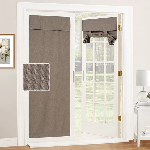 shiyou-Door Curtains, Self Sticky Linen Texture Vertical Drape Room Darkening Full Privacy Door Blinds for Patio Door French Door Skylight Shades for Ceiling Window, W26 x L69 inch, 1 Panel, Brown