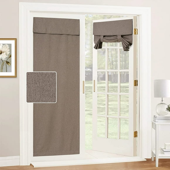shiyou-Door Curtains, Self Sticky Linen Texture Vertical Drape Room Darkening Full Privacy Door Blinds for Patio Door French Door Skylight Shades for Ceiling Window, W26 x L69 inch, 1 Panel, Brown