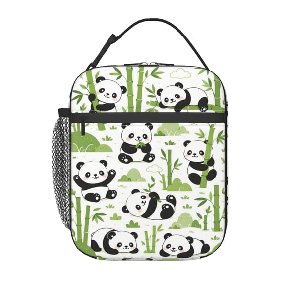 Cute Panda Bamboo Lunch Bag Reusable Thermal Lunch Box with Handle for Women and Men