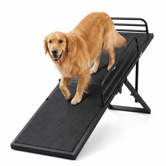 Unipaws 5-Level Adjustable Dog Ramp for Bed and Couch, 53"L x 16"W  Folding Indoor Pet Ramp with Steel Frame, Removable Safety Rails, Non-Slip Surface, Supports 180 lbs, Black, for Small Medium Dogs