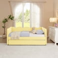 thumbnail image 5 of Bellemave Twin Size Daybed with Pop Up Trundle, Twin to King Daybed with USB Charging Port, Plaid Linen Upholstered +Wood Extendable Sofa Bed for Living Room/Bedroom/Guest Room,Yellow, 5 of 8