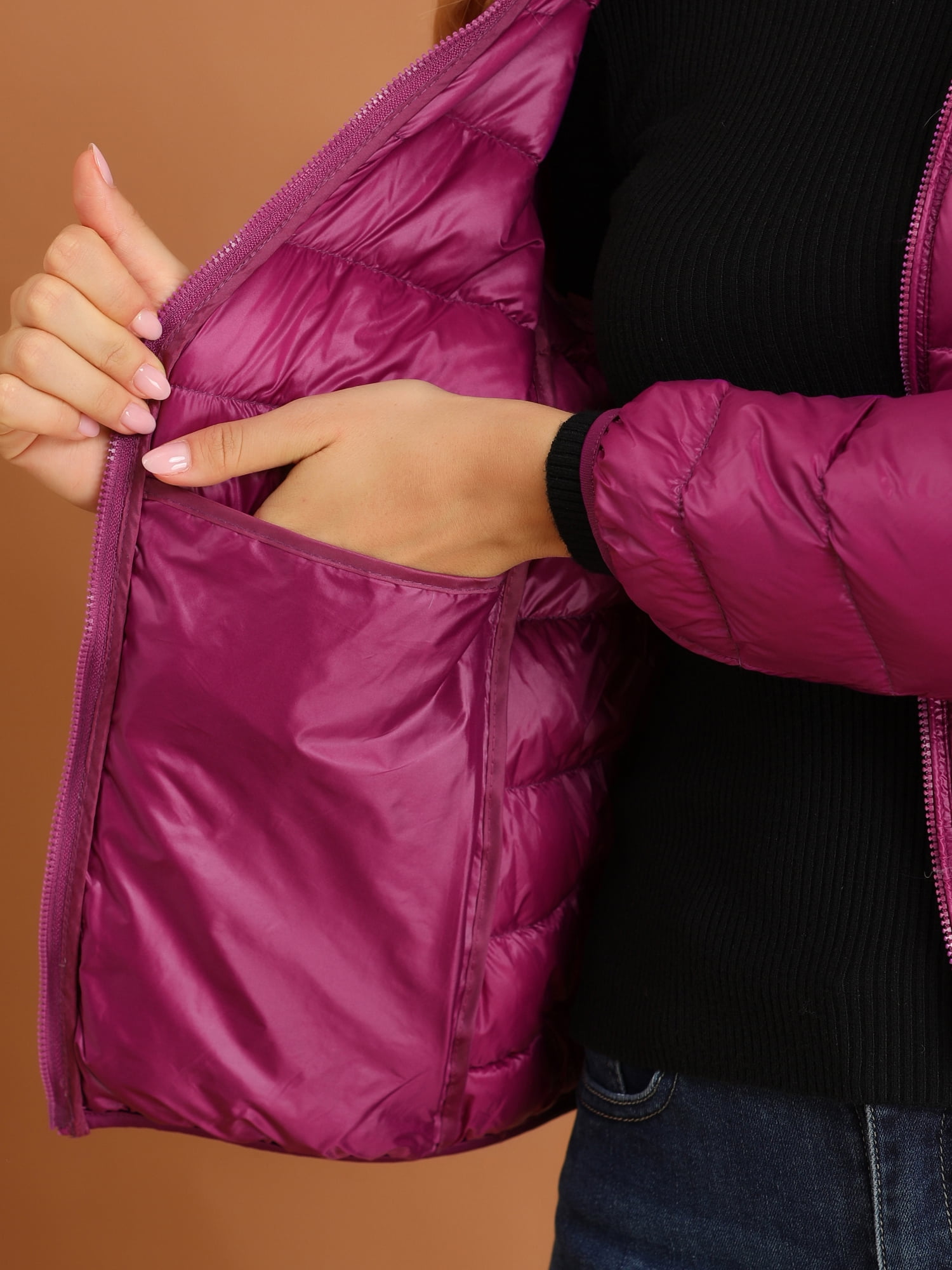 DARING DIVA Women's Hooded Zip Up Short Down Lightweight Jacket M Hot Pink