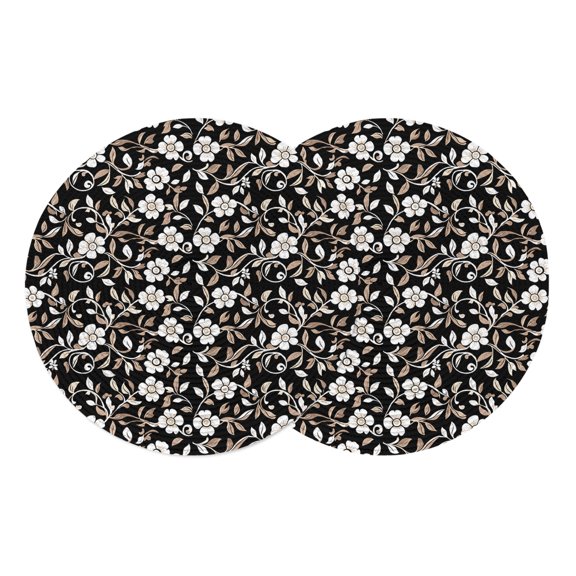 Round Placemats Brown Flowers 15 inch Set of 2 Table Mats for Dining Table Vintage Pastoral Floral Heat Resistant Non-Slip Kitchen & Home Decorative Place Mat Set
