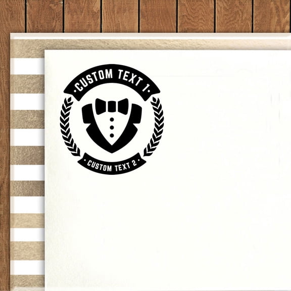 Printtoo Round Custom Text Catering Business Rubber Stamp Self Inking Suit And Bow Icon Personalized Stamper