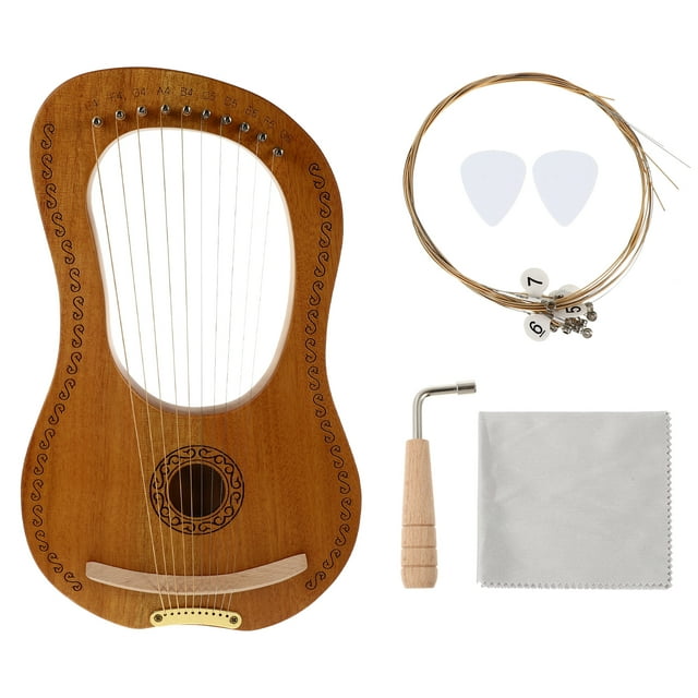 KAKOWELY 1 Ensemble Harpe Lyre Corps en Bois 10 Cordes Métalliques Instrument à Cordes, 15.47x"X9.57"X2.17 Pouces