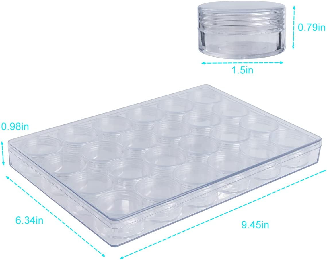 ABCISI Clear Bead Storage Organizer Case, 24pcs Screw-Top Embroidery Diamond Painting Storage Containers Jars, Art Craft Accessories Jewelry Storage Bottles Holder with Lids Storage Box (1 Pack)