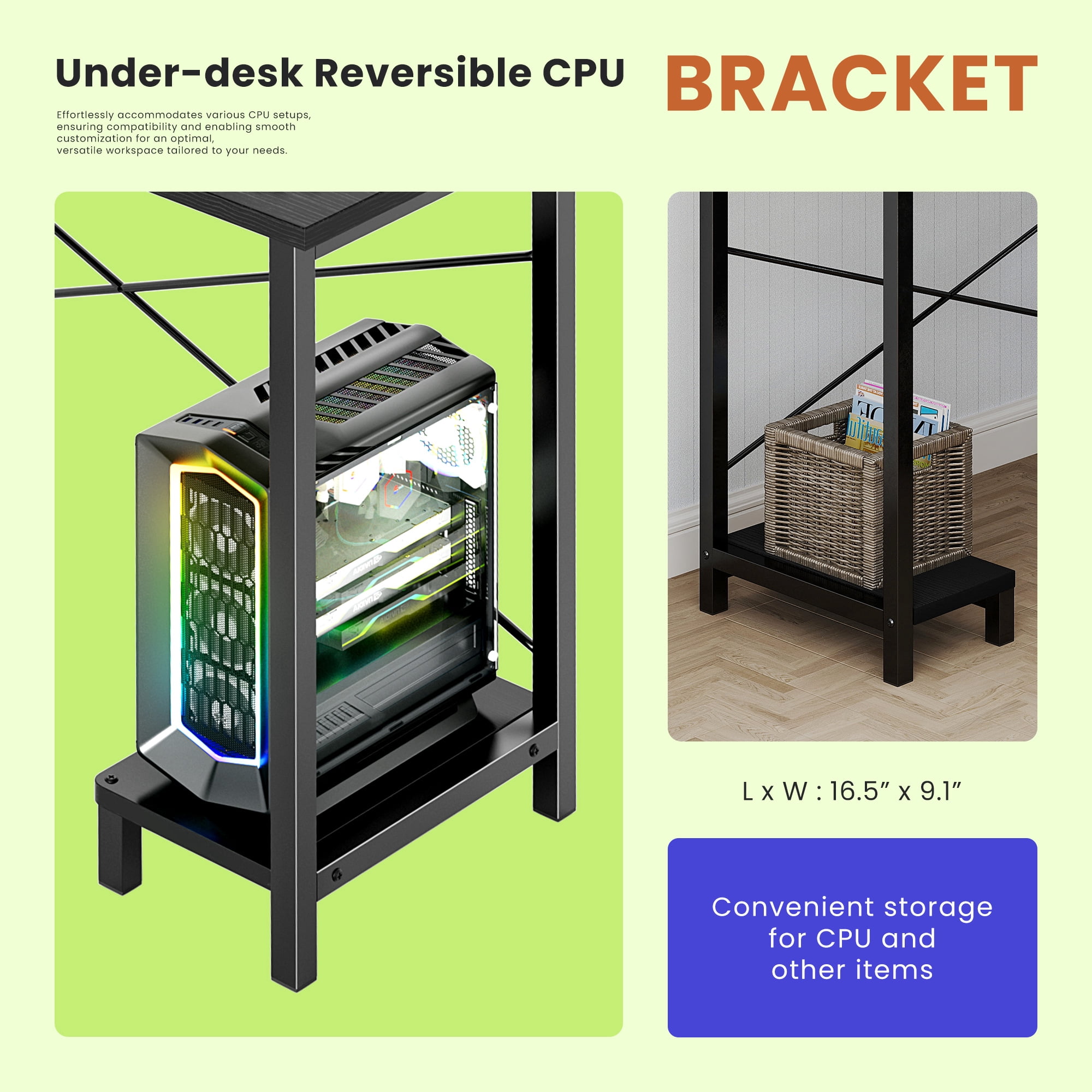 KPUY 49-Inch L Shaped Desk with CPU Stand Side Bag, Gaming Desk Home Office Desk for Home Office Dorm Sturdy Writing Workstation, Black