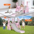 thumbnail image 4 of EVMORE 4 in 1 Toddler Slide and Swing Set for Aged 1-6 Children Kids Boys Girls, Indoor Outdoor Freestanding Playground with Slide, Swing, Climber and Basketball Hoop - Pink, 4 of 8