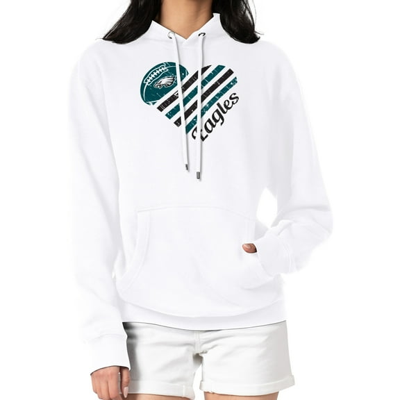 Women's G-III 4Her by Carl Banks White Philadelphia Eagles Heart Graphic Fleece Pullover Hoodie