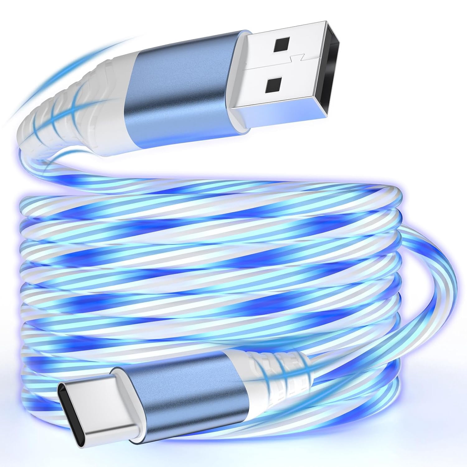 RGHJAR-USB C Flowing LED Charging Cable, Light Up Fast Charger Cord for iPhone 16/15, Galaxy, iPad, Android, Glowing Night Visible Cable with Flowing Light, Fast Charge & Sync (Blue, 6.6FT)
