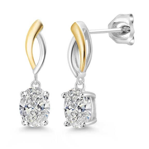 Gem Stone King 925 Silver and 10K Yellow Gold IGI Certified Lab Grown Diamond Drop Dangle Earrings for Women | Oval Cut 3 Ct | F-G Color | VS Clarity