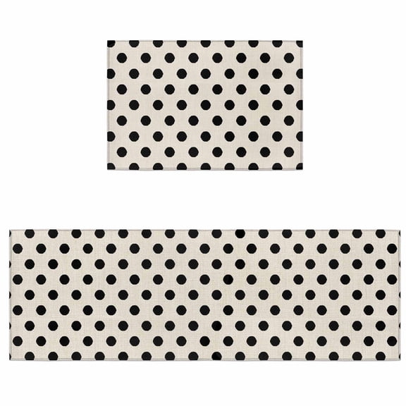 Kitchen Rugs and Mats 2 Pieces Black White Polka Dots Runner Rug Sets Cute Solid Color Linen Soft Comfort Standing Kitchen Mats for Floor Absorbent Area Rugs Carpet Non Slip Cushioned Doormat