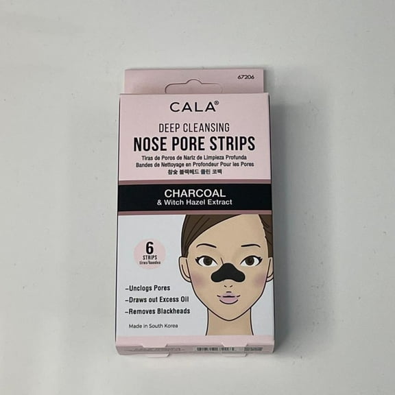CALA Charcoal Nose Pore Strips for Blackhead Removal, 6 Strips