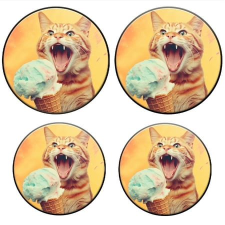 

BaHomeck Electric Stove Burner Covers Set of 4 Round Metal Gas Stove Burner Covers 8 Inch and 10 Inch Kitchen Decor Cat With Ice Cream Cone In Mouth