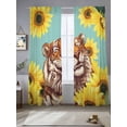 thumbnail image 2 of Funny Tiger Sunflower Sheer Curtains 2 Panels Set Cartoon Summer Animal Floral Sheer Window Curtains Light Filtering Rod Pocket Voile Drapes for Bedroom Living Room 52"X96", 2 of 9