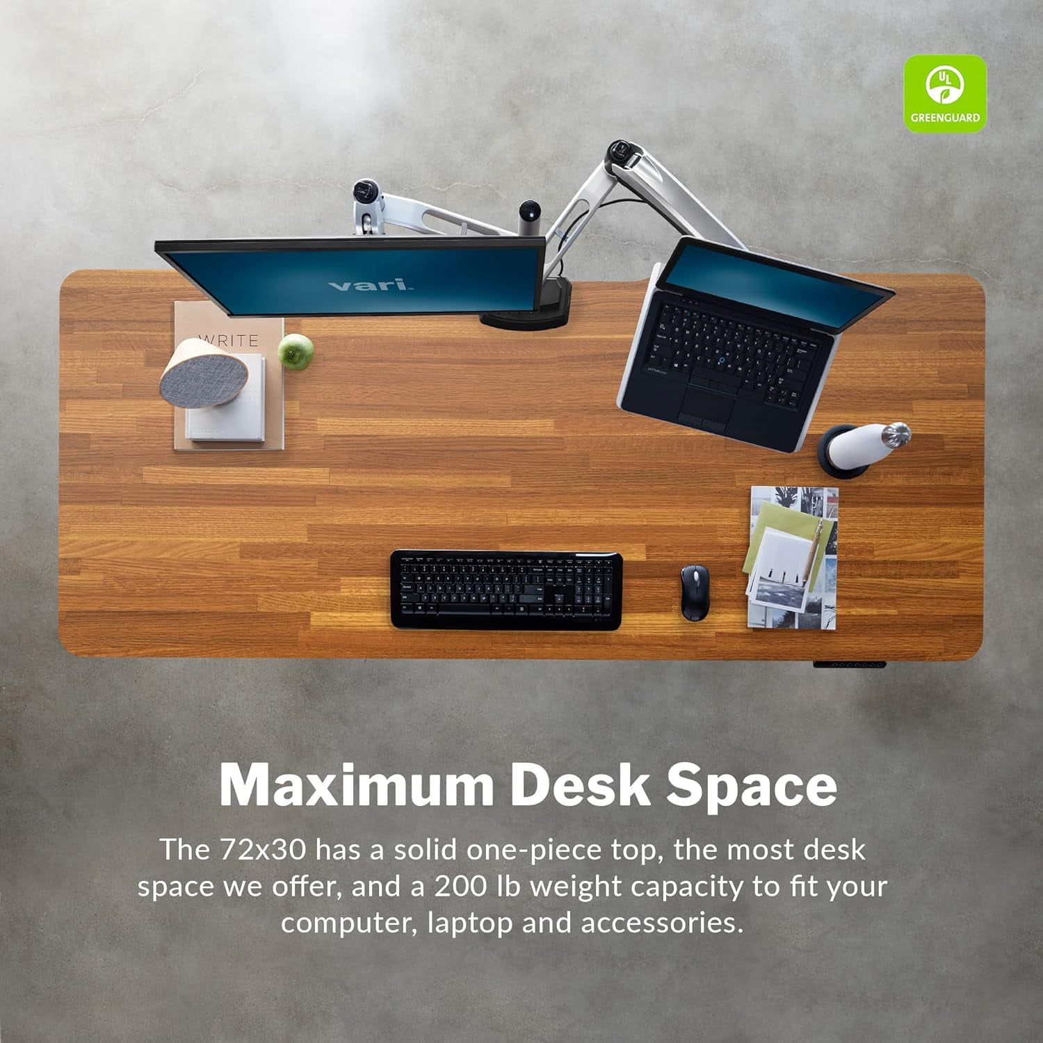 Vari 72” x 30" VariDesk Electric Height Adjustable Standing Desk Computer Table, Butcher Block