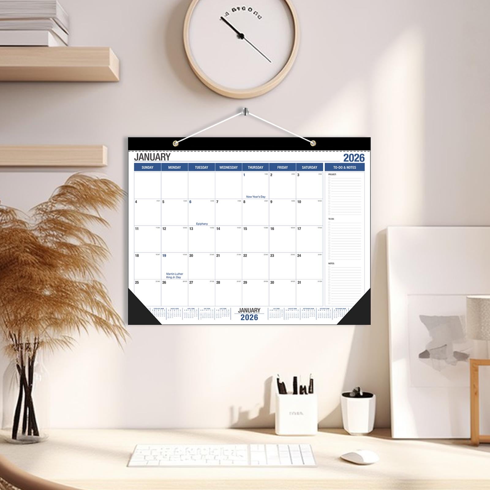 Bxaolu 2026 Desk Calendar - 18 Monthly Desk Calendar 2026, Jan.2026 - Jun.2027, 17" x 22", Desk/Wall Calendar 2-in-1, Thick Paper with Corner Protectors, Hanging Holes, Large Daily Blocks