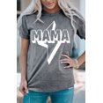 thumbnail image 1 of ABPHQTO Camiseta con gráfico de cuello redondo con estampado de relámpagos de MAMA gris para mujer, 1 of 5