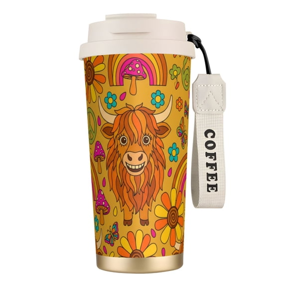 Highland Cow Coffee Mug, 18oz Leak-proof Baby Cow Design Tumbler Protective Lid and Straw, Festive Gift for Mom or Girlfriend