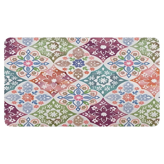 Retro Door Mat, 17 X 30 Inch Boho Colored Square Pattern (8) Welcome Doormat Decorative Home Floor Mat, Non Slip Rubber Back and Strong Water Absorption for Outdoor Indoor Entrance Decor