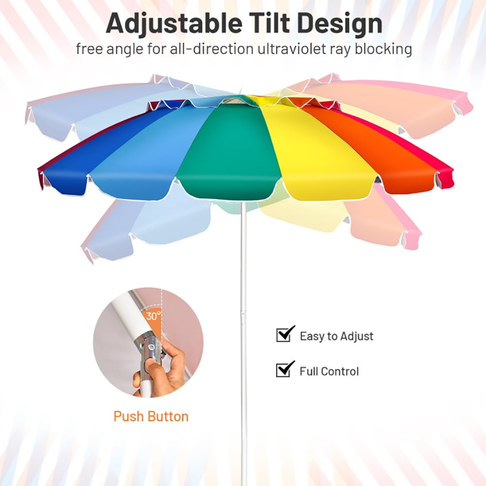 Kadyn Outdoor Patio Umbrella, Outdoor Market Table Umbrella, 8FT Portable Beach Umbrella with Sand Anchor and Tilt Mechanism for Garden and Patio-Multicolor