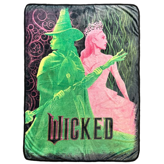 Wicked Blanket With Matching Button Elphaba and Galinda Throw 45" X 60"
