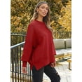 thumbnail image 5 of Women's Crewneck Batwing Long Sleeve Sweaters Fall Oversized Ribbed Knit Side Slit Pullover Tops, 5 of 8