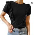 thumbnail image 3 of Guardurnaity Camiseta de mujer con volantes de Color sólido Casual suelta Linda blusa para niñas fiesta escolar verano Top elegante ropa de moda Prendas para la parte del cuerpo Negro METRO Guardurnaity AP010896-02, 3 of 5