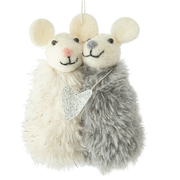 Couples Mouse Christmas Tree Decoration, Wool Mouse Lovers Holiday Ornament
