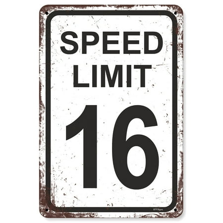 BTFSigns 8 x12 Speed Limit 16 Sign Traffic Road Signs for Boys Race Car Party Decor Funny Metal Aluminum Signs Racing 16th Birthday Decoration Gifts