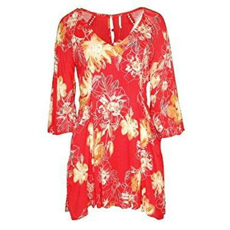Free People Womens Eyes For You Crochet Trim Button Back Casual Dress Red 2