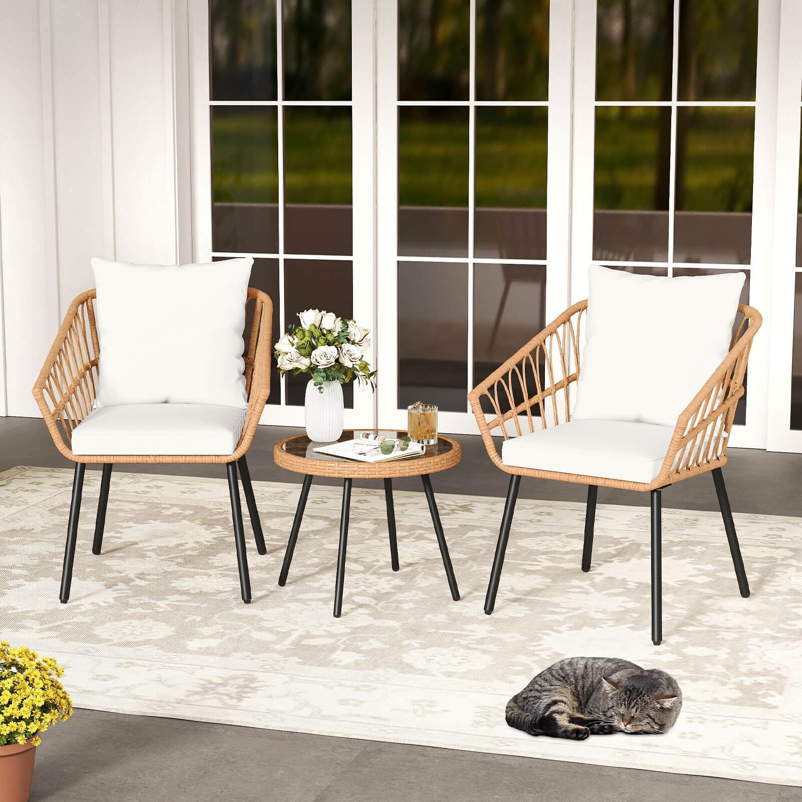 Monica Outdoor 3 Piece Iron Bistro Set, Matte Coral - Walmart.com