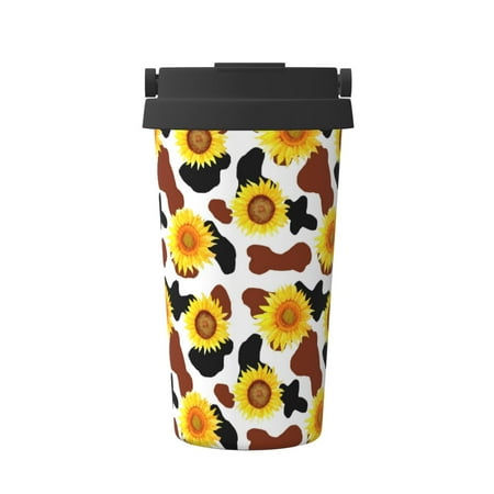 

KLL Sunflower Cow Pattern Stainless Steel Vacuum Insulated Tumbler - Carry Insulated Coffee Mug - Reusable Insulated Cold Brew Iced Coffee Cup Thermos
