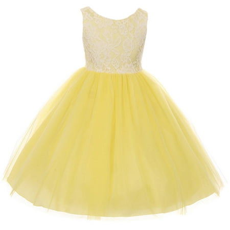 Little Girls Sleeveless Lace Tulle Princess Party Birthday Flower Girl Dress Yellow Size 2 (K414D)